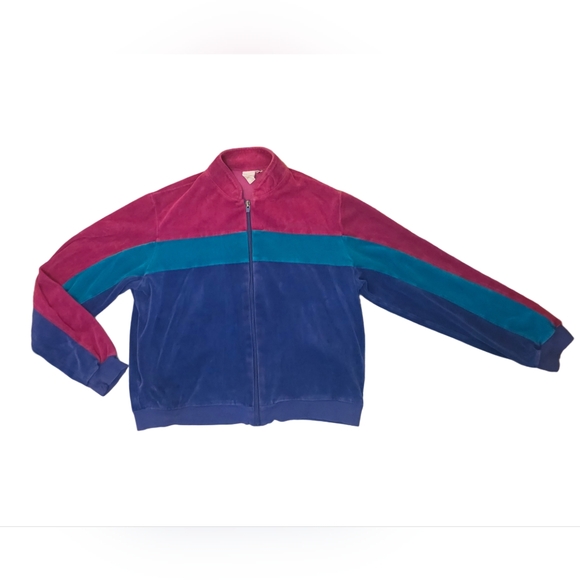 Vintage 1984 Jantzen Velour Track Suit Burgundy Blue Teal Medium - Picture 5 of 8